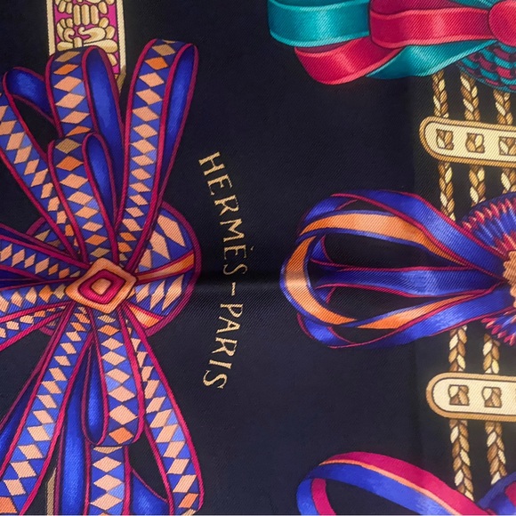 Hermes Les Rubans du Chevalier 100% Silk Scarf-#2 - Picture 5 of 9